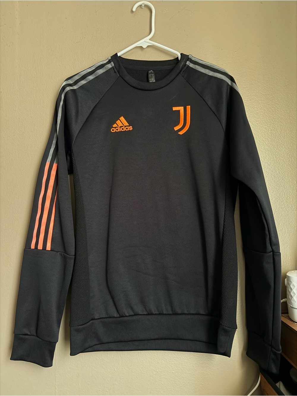 adidas Men’s Black Crewneck Sweatshirt with Orange Logos